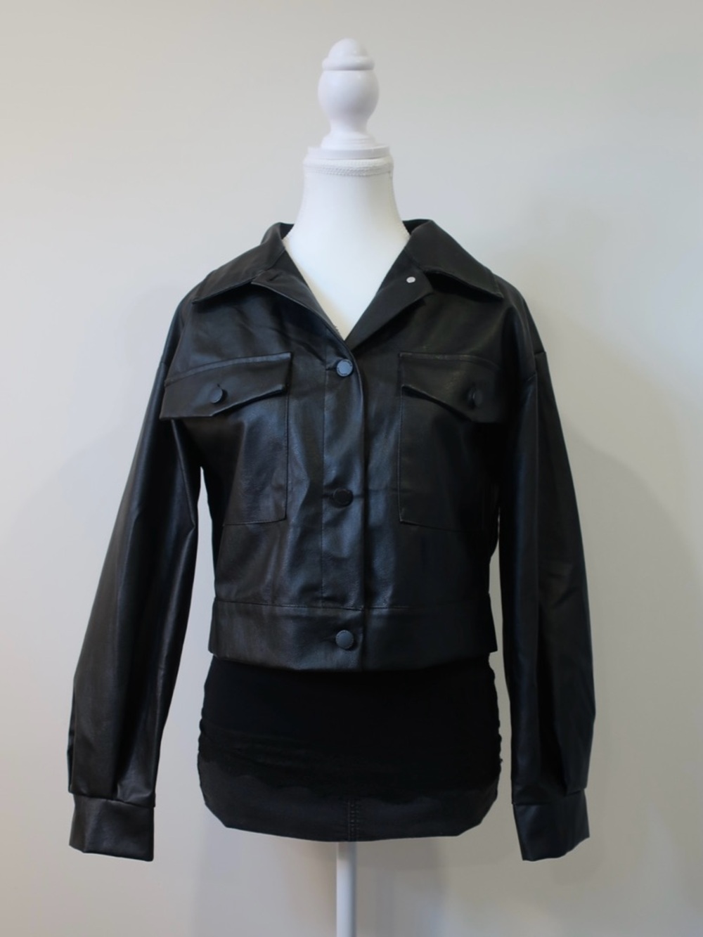 SHEIN Vegan Leather Semi-Crop Moto Jacket in Black - Small